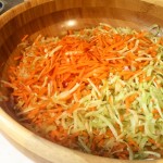 GEFU Spiralizer cuts carrots and broccoli stems into shreds