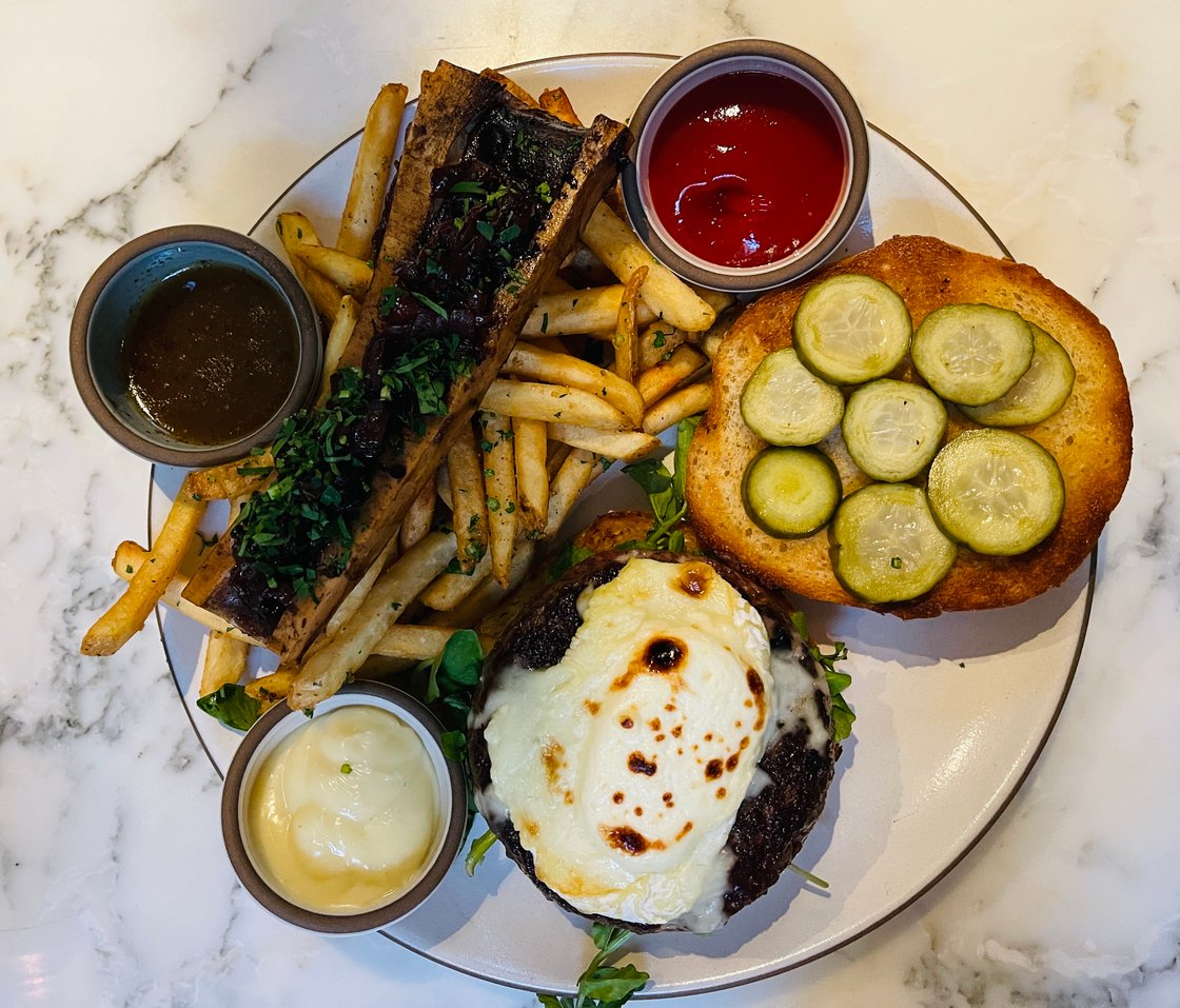Side A burger with bone marrow