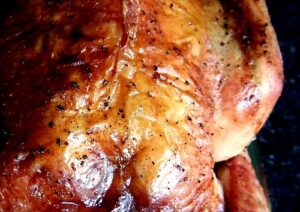 roast chicken with burnished and crispy skin 