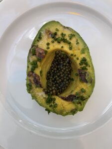 RH Palm Court restaurant wood-grilled avocado with kaluga caviar