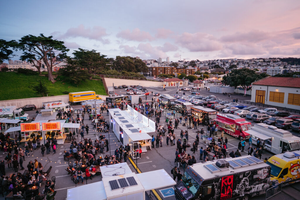 an overview of the food trucks at Fort Mason's Off The Grid