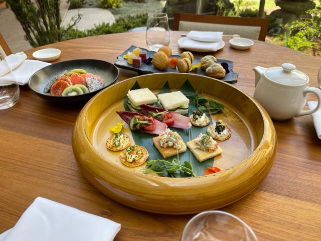 An array of small bites for Afternoon Tea at Nobu Palo Alto
