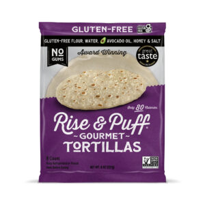The package for Rise & Puff Gourmet Tortilla's gluten-free variety.