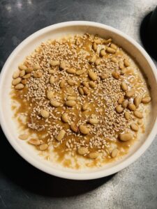 vegan sesame-oat dessert at Ucello Lounge, a San Francisco restaurant