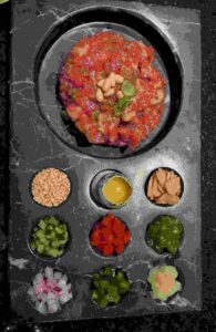 steak tartare and six inclusions at AB Steak, a Korean steakhouse in San Francisco's Union Square