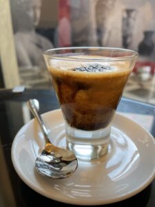 coffee with almond milk at the National Archeological Museum in Naples