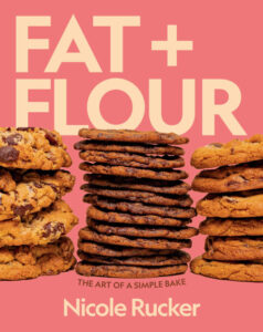 Fat & Flour cookbook by Nicole Rucker, cover image with stacks of cookies