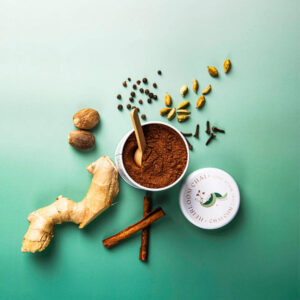 Heriloom_Chai_with_Organic_Spices on a green background