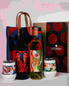 Reyna Noriega and Clif Family Wine Gift Set with tote bag, two tumblers and two bottles of wine