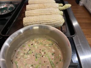 grilled corn with coconut milk green onion -- ready to grill