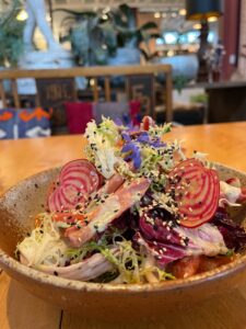 chicories salad with pretty chioggia beets