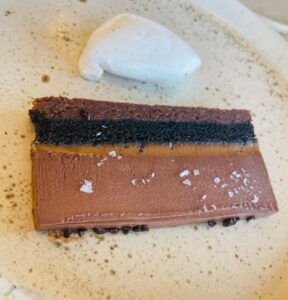 70% chocolate terrine dessert is layers of cake and fudgy fillings
