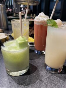 four colorful non-alcoholic drinks at Baekjeong, Santa Clara restaurant