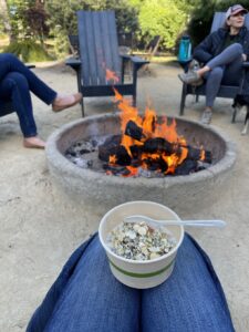 Breakfast by the fire at Mendocino Grove
