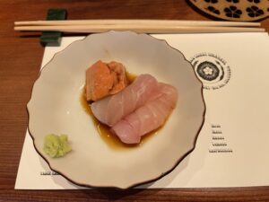 halibut and monkfish liver with Half Moon Bay wasabi