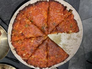 overhead shot of kimchi pancake at Baekjeong, Santa Clara restaurany
