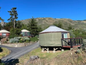 my glaming yurt at Treebones Big Sur had views of the Pacific beneath a sparkling blue sky