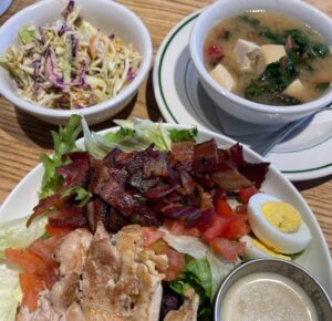 sesame slae, miso-vegetable soup and a big Cobb salad at George & Kin's diner in Napa
