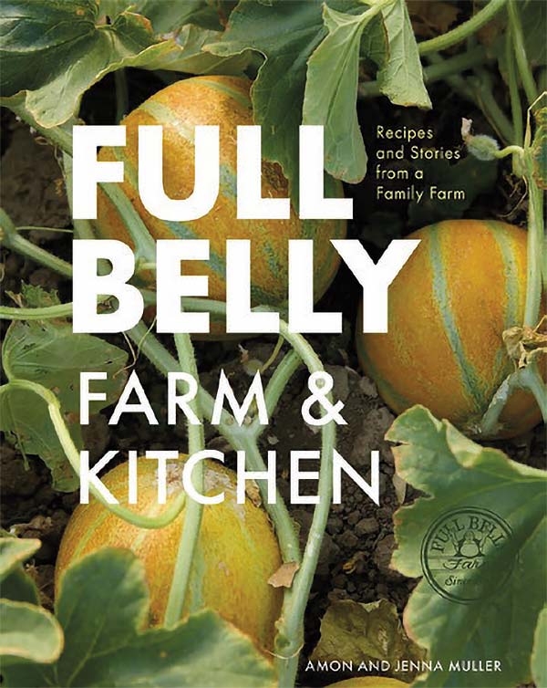 Full Belly Farm & Kitchen cookbook cover with white text and ripe squash on teh vine