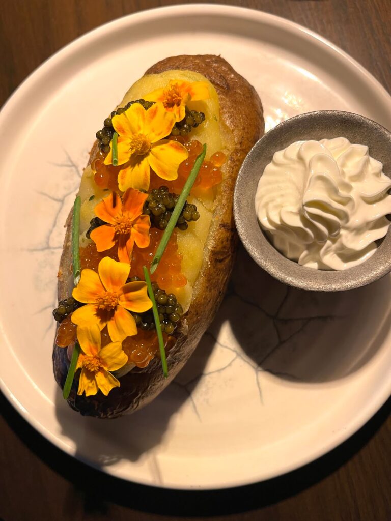 BOA Steakhouse restaurant in Napa - boujee baked potato with creme fraiche
