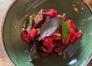 beet and strawberry salad with burrata (not pictured) at Bosco restaurant, SoMa, San Francisco