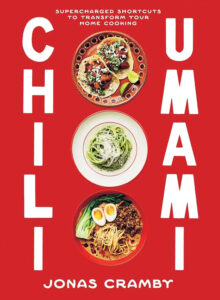 cover of Chili Umami cookbook by Jonas Cramby is bright red with graphic white text