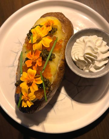 BOA Steakhouse restaurant in Napa - boujee baked potato with creme fraiche
